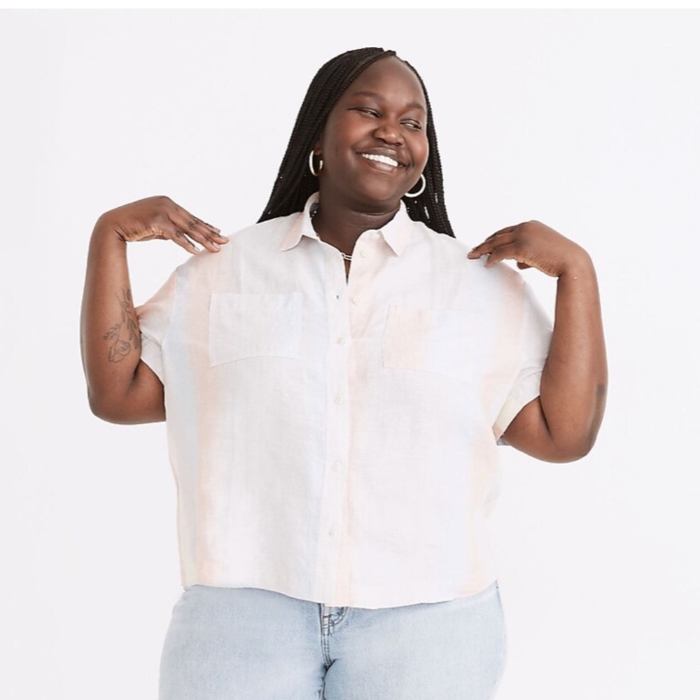 NWT- Madewell Plus Linen Beachside Shirt in Ombré Stripe - Size 2X